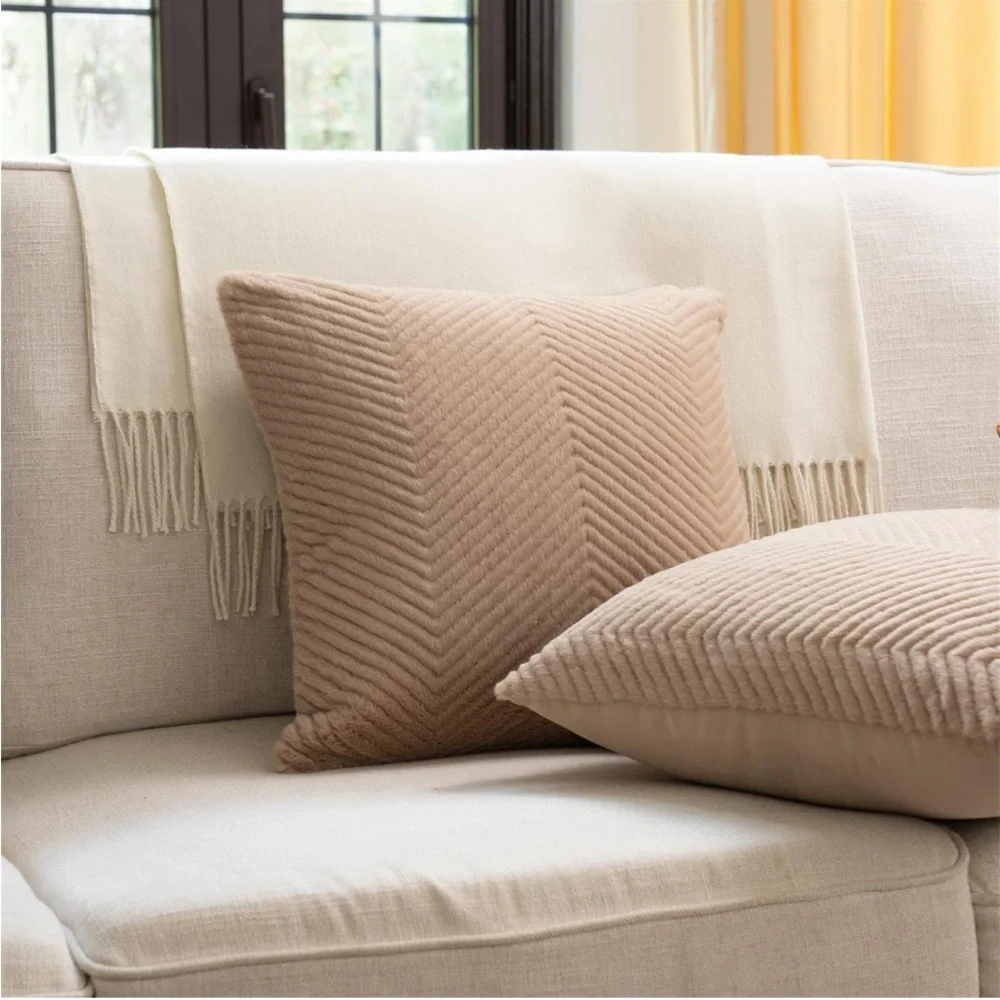 NWT set of 3 Taupe Throw Pillow Covers Taupe Fluffy Zigzag 18x18